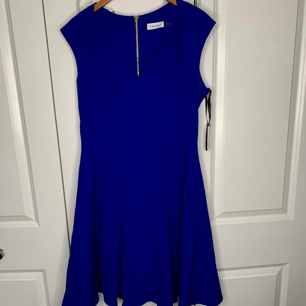 Calvin Klein A-Line V Neck Sleeveless Dress NWT